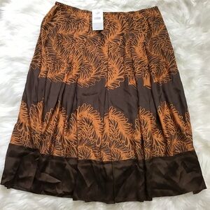 NWT J. Jill Silk Brown Floral Pleated Accordion Pleated Prairie Skirt Knee 12